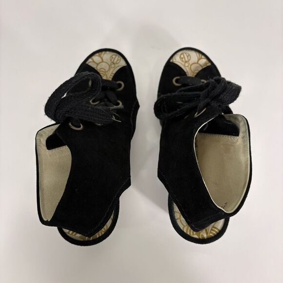 Fly London Black Suede Cutout Side & Open Toe Wedge Sandals Size 10-10.5 - Picture 9 of 12